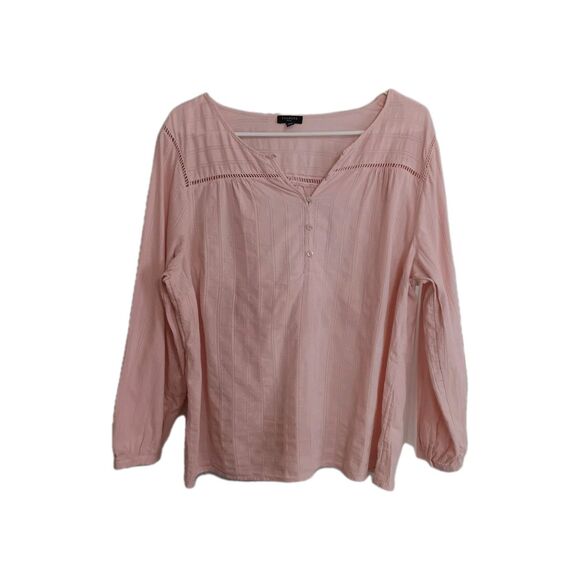 Talbots Pink Long Sleeve Petite XL Top 100% Cotton Cutout Design At The Neck. - Picture 1 of 10